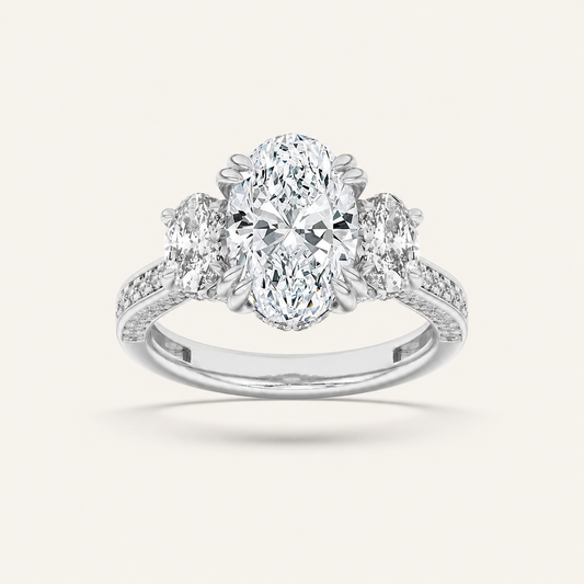 5CT Oval Cut Lab Grown Diamond Three Stone Side Stone Ring