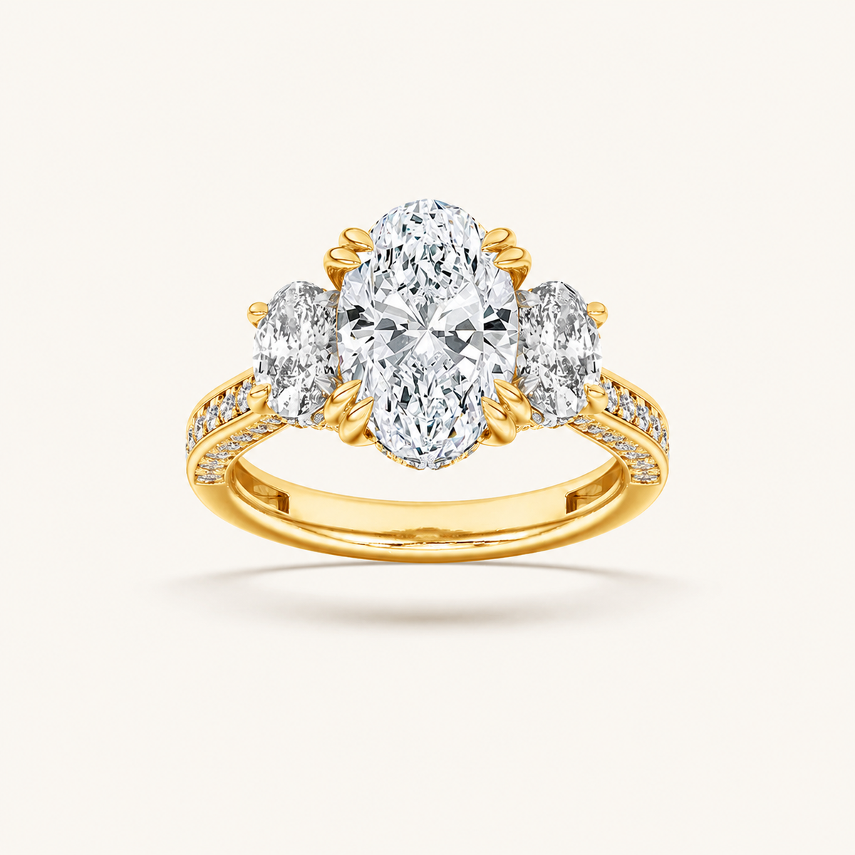 5CT Oval Cut Lab Grown Diamond Three Stone Side Stone Ring
