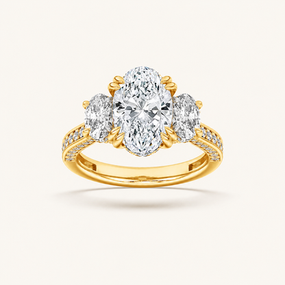 5CT Oval Cut Lab Grown Diamond Three Stone Side Stone Ring