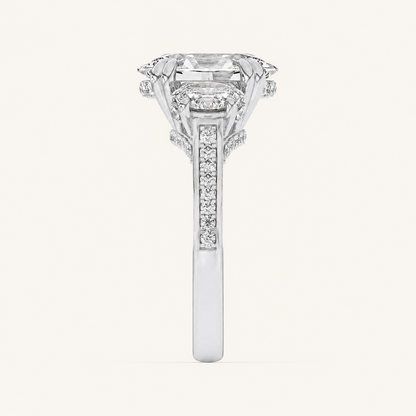 5CT Oval Cut Lab Grown Diamond Three Stone Side Stone Ring