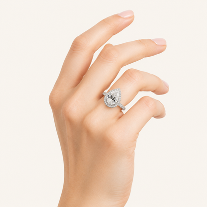 6.25CT Pear Cut Lab Grown Diamond Bold Accented Halo Side Stone Ring