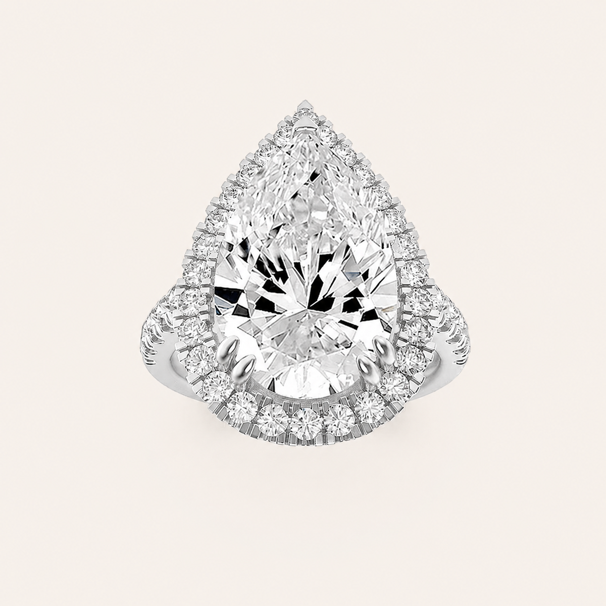 6.25CT Pear Cut Lab Grown Diamond Bold Accented Halo Side Stone Ring