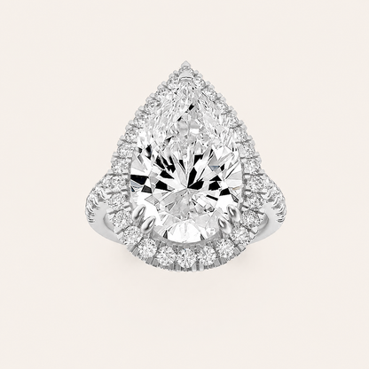 6.25CT Pear Cut Lab Grown Diamond Bold Accented Halo Side Stone Ring
