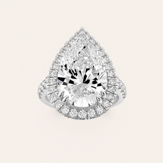 6.25CT Pear Cut Lab Grown Diamond Bold Accented Halo Side Stone Ring