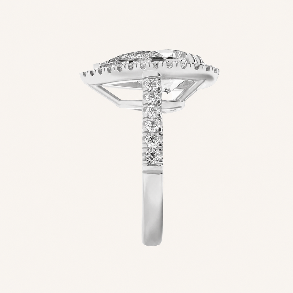 6.25CT Pear Cut Lab Grown Diamond Bold Accented Halo Side Stone Ring