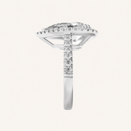 6.25CT Pear Cut Lab Grown Diamond Bold Accented Halo Side Stone Ring
