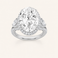 7.25CT Oval Cut Lab Grown Diamond Bold Accented Halo Three Stone Ring