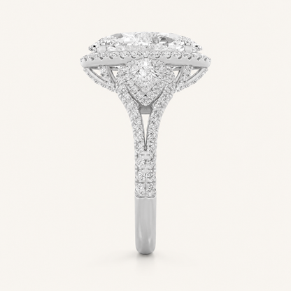 7.25CT Oval Cut Lab Grown Diamond Bold Accented Halo Three Stone Ring