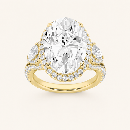 7.25CT Oval Cut Lab Grown Diamond Bold Accented Halo Three Stone Ring