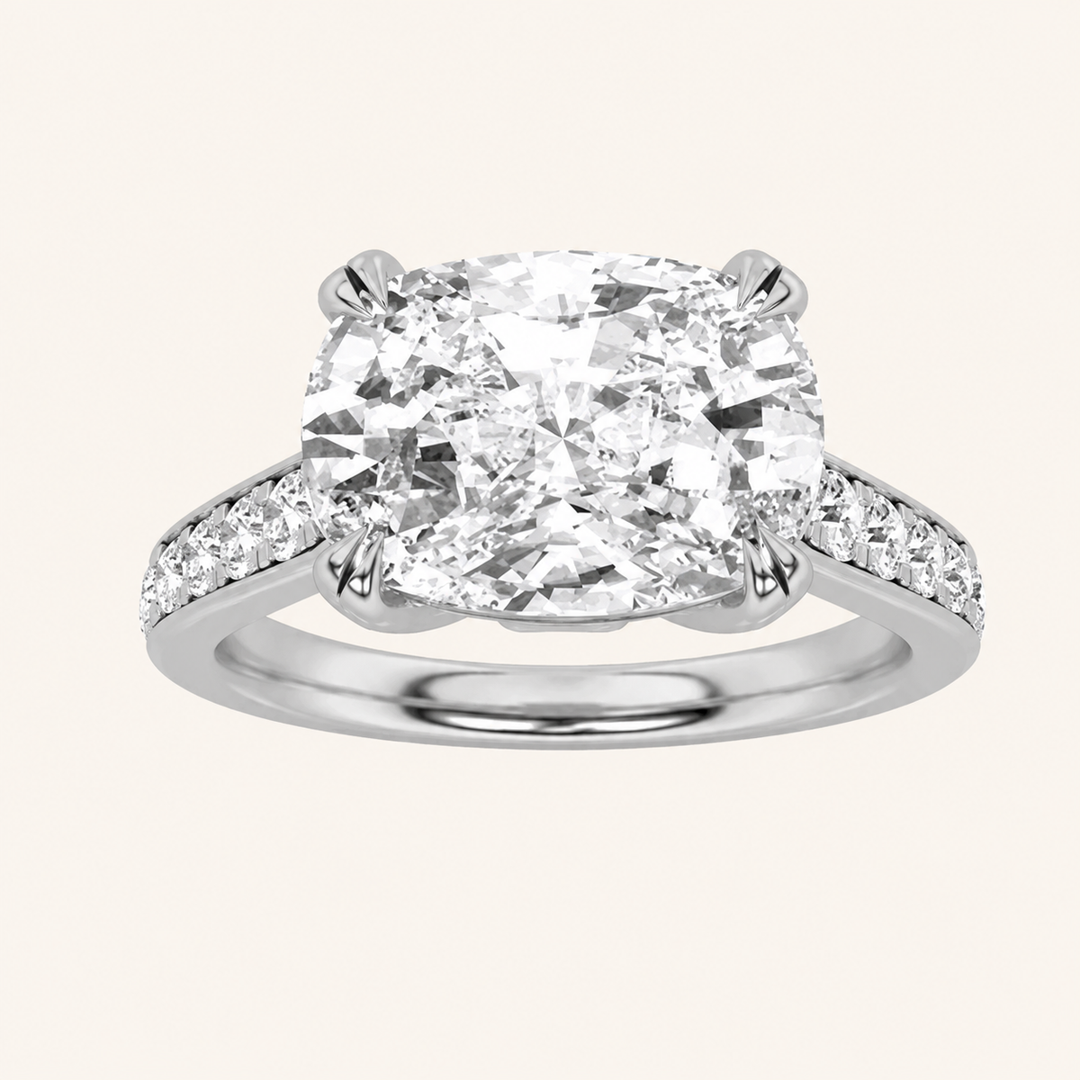 4.5CT Elongated Cushion Cut Lab Grown Diamond Bold Accented East West Side Stone Ring