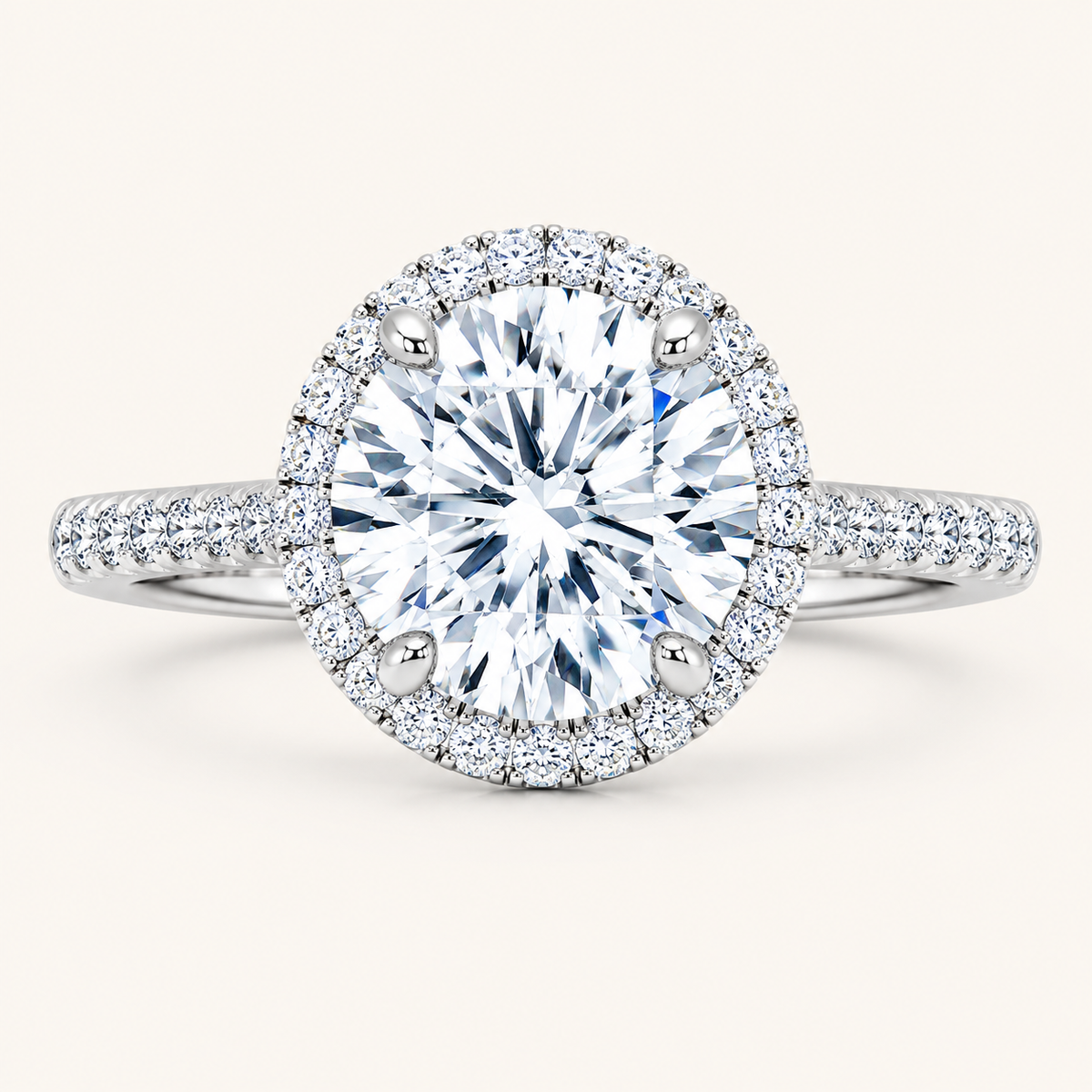 3CT Round Cut Lab Grown Diamond Halo Side Stone Ring