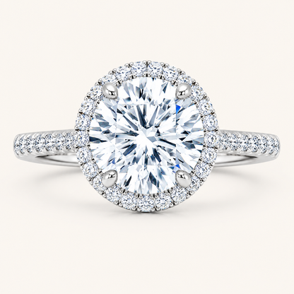 3CT Round Cut Lab Grown Diamond Halo Side Stone Ring