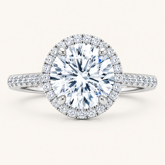 3CT Round Cut Lab Grown Diamond Halo Side Stone Ring