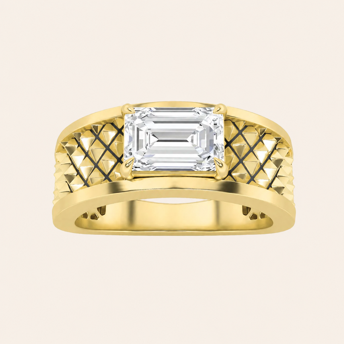 2CT Radiant Cut Diamond Solitaire East West Men's Ring