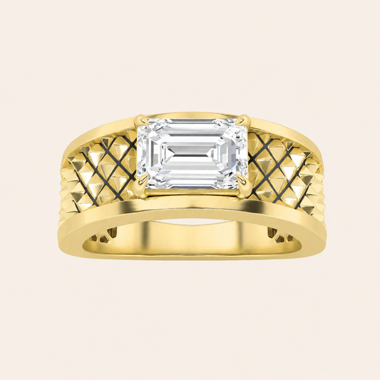 2CT Radiant Cut Diamond Solitaire East West Men's Ring