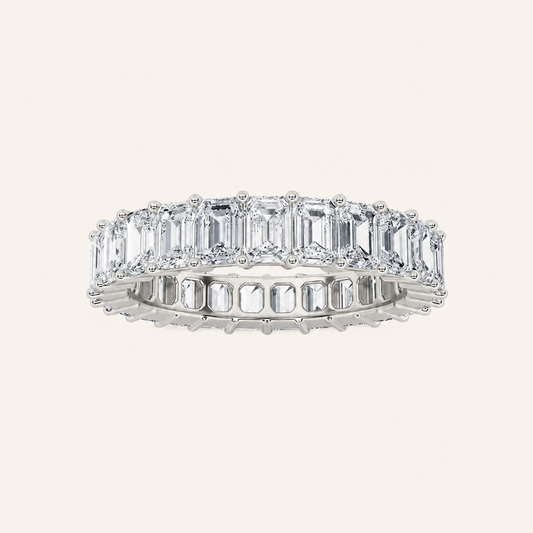 5.25CT Emerald Cut Lab Grown Diamond Split Prong Eternity Ring