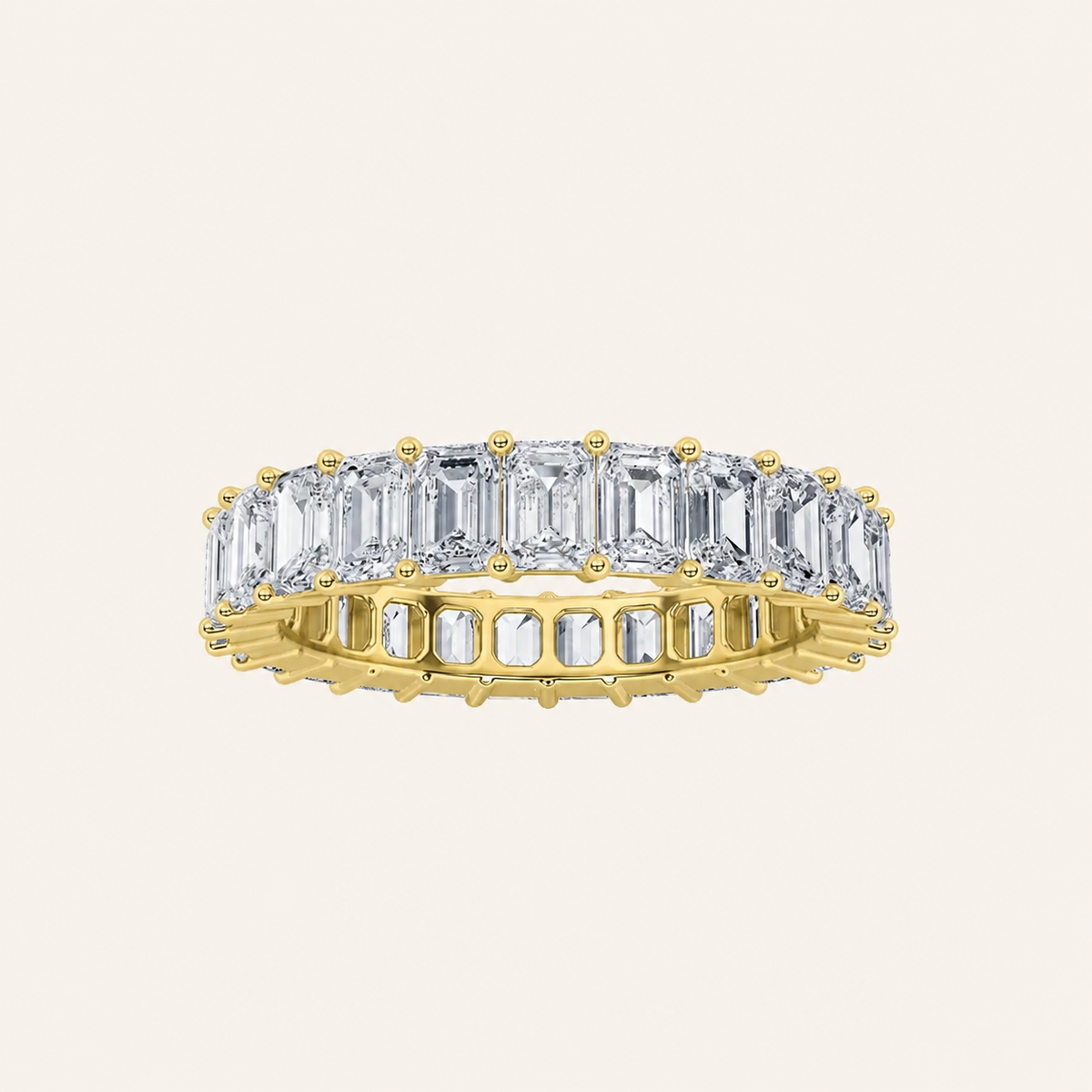 5.25CT Emerald Cut Lab Grown Diamond Split Prong Eternity Ring