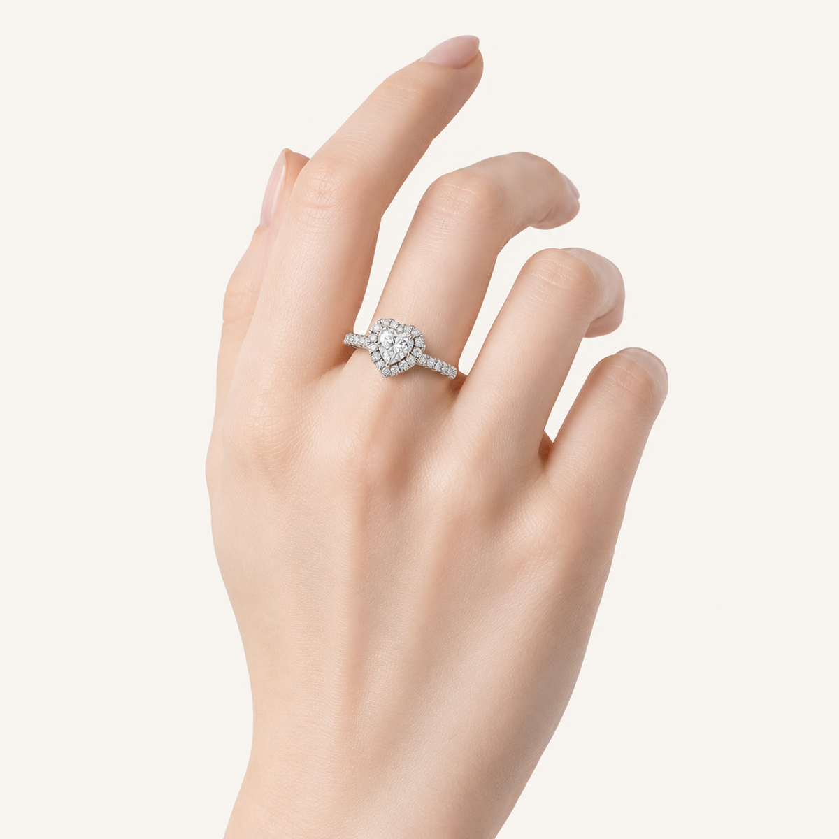 1.5CT Heart Cut Lab Grown Diamond Heart Shaped Halo Side Stone Ring