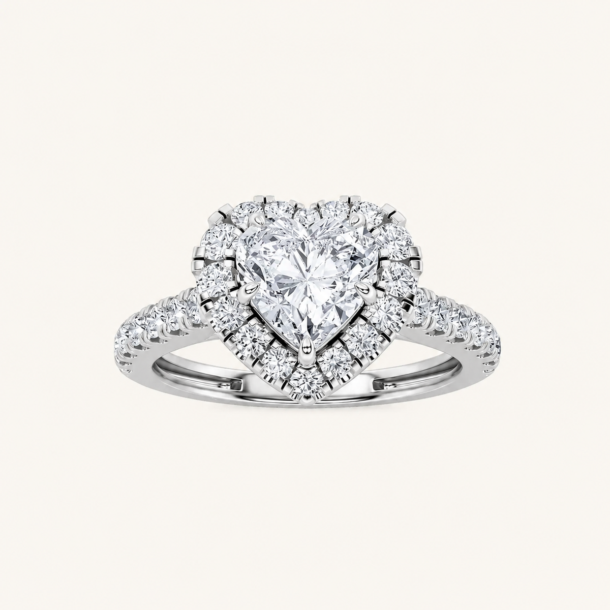 1.5CT Heart Cut Lab Grown Diamond Heart Shaped Halo Side Stone Ring