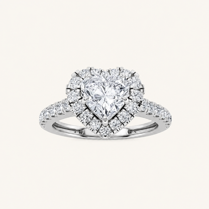 1.5CT Heart Cut Lab Grown Diamond Heart Shaped Halo Side Stone Ring