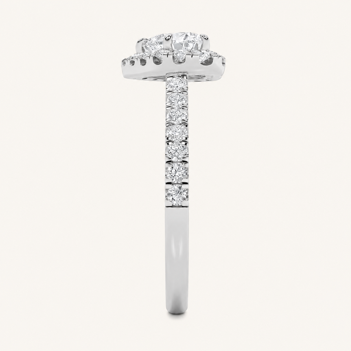 1.5CT Heart Cut Lab Grown Diamond Heart Shaped Halo Side Stone Ring