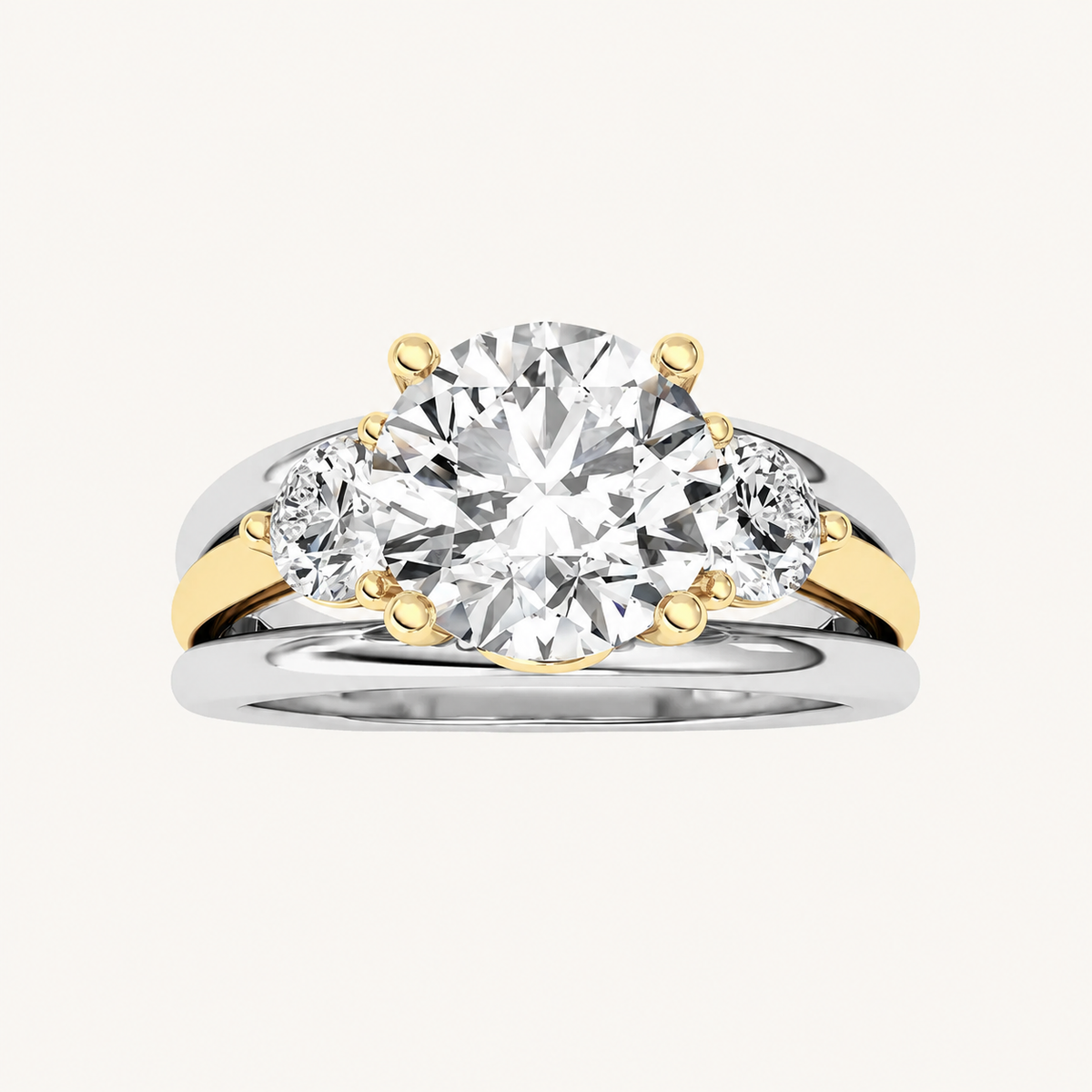 2.5CT Round Cut Lab Grown Diamond Tri Color Solitaire Ring