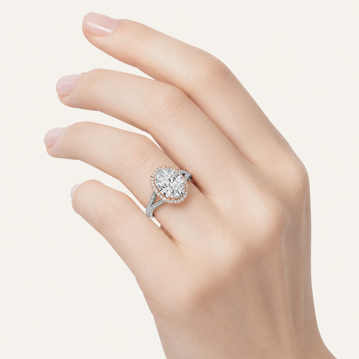 4.5CT Oval Cut Lab Grown Diamond Bold Accented Statement Halo Side Stone Ring
