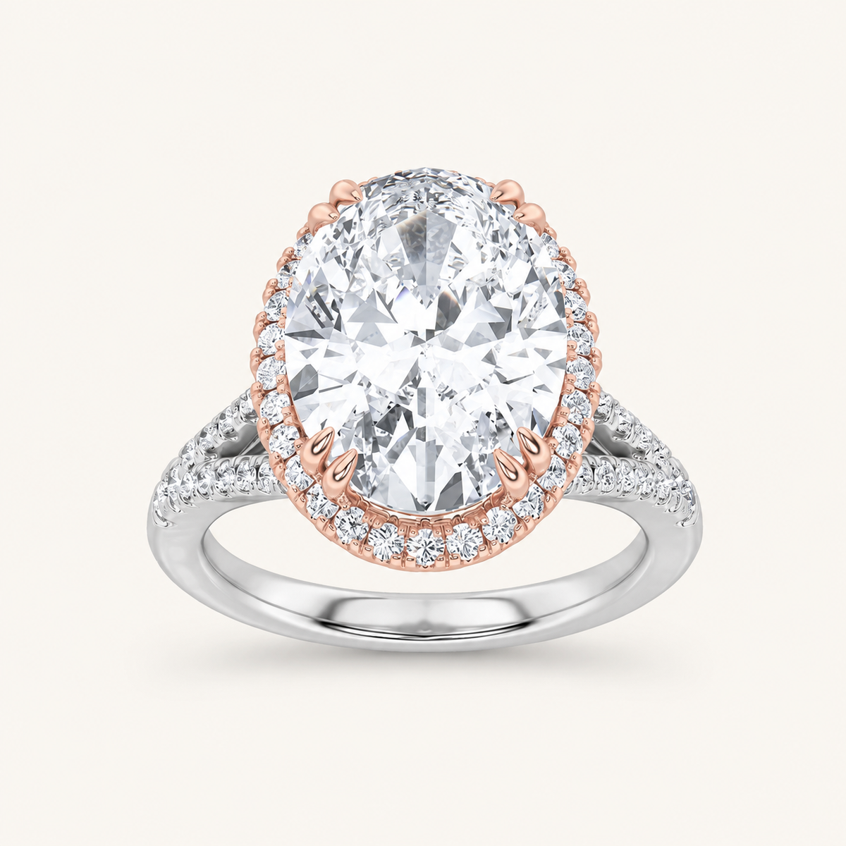 4.5CT Oval Cut Lab Grown Diamond Bold Accented Statement Halo Side Stone Ring