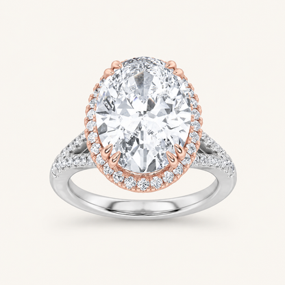 4.5CT Oval Cut Lab Grown Diamond Bold Accented Statement Halo Side Stone Ring