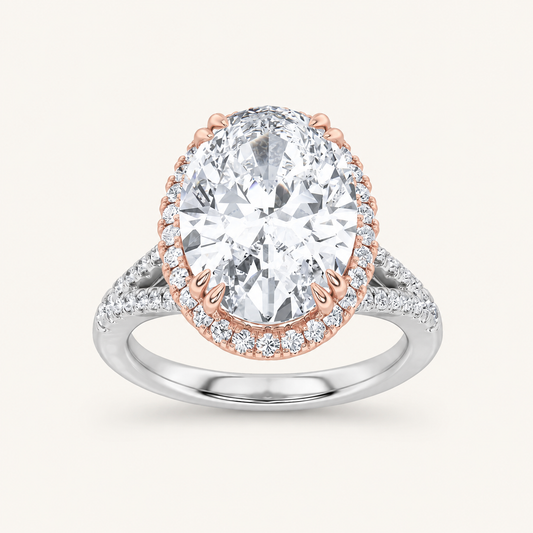4.5CT Oval Cut Lab Grown Diamond Bold Accented Statement Halo Side Stone Ring