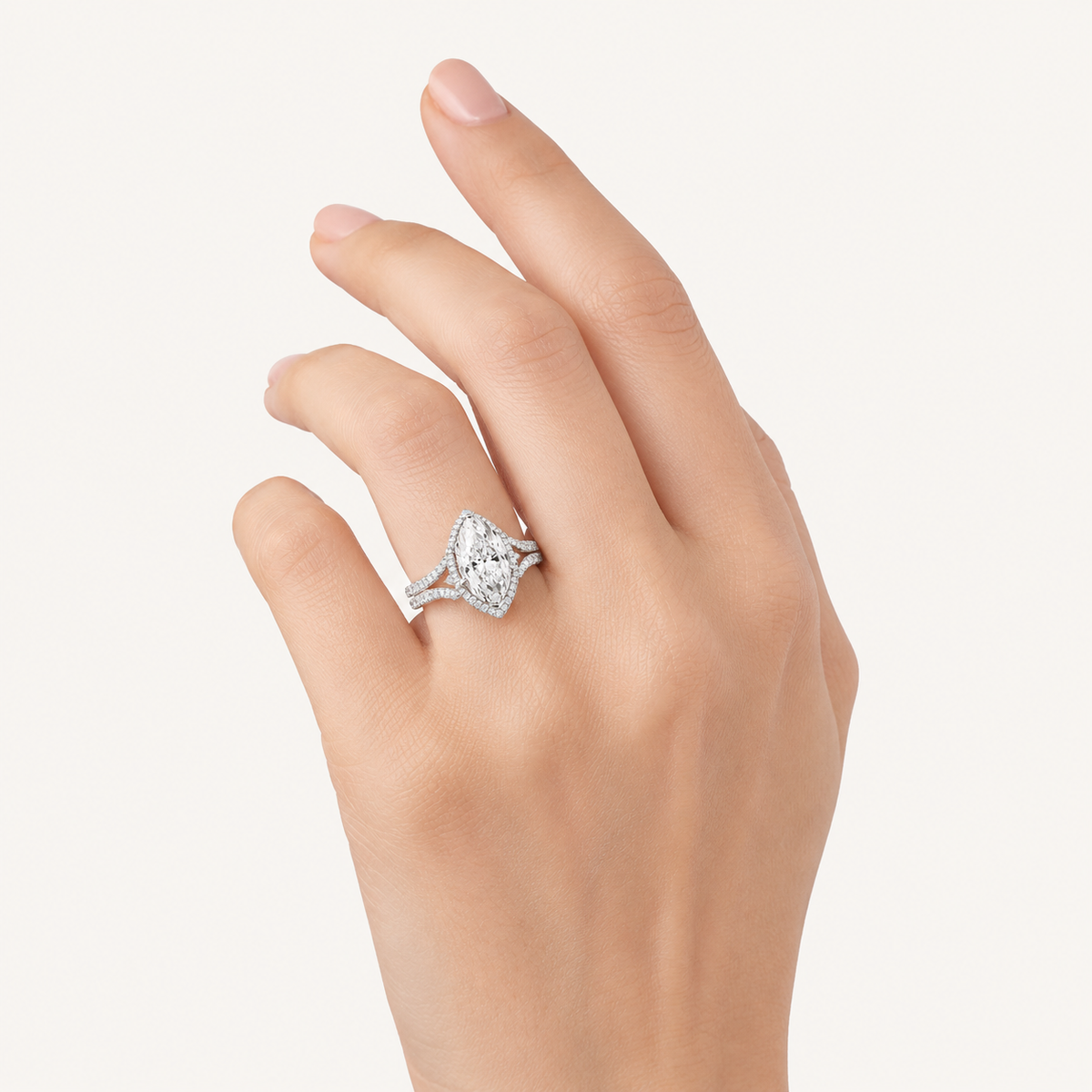9CT Marquise Cut Lab Grown Diamond Bold Statement Halo Three stone  Ring