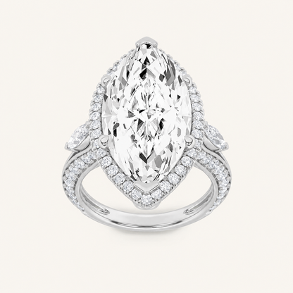 9CT Marquise Cut Lab Grown Diamond Bold Statement Halo Three stone  Ring