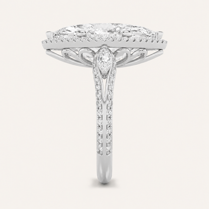 9CT Marquise Cut Lab Grown Diamond Bold Statement Halo Three stone  Ring