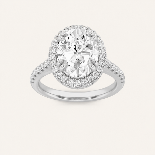 2.5CT Oval Cut Lab Grown Diamond Halo Side Stone Ring