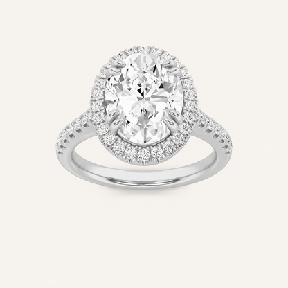 3CT Oval Cut Lab Grown Diamond Halo Side Stone Ring