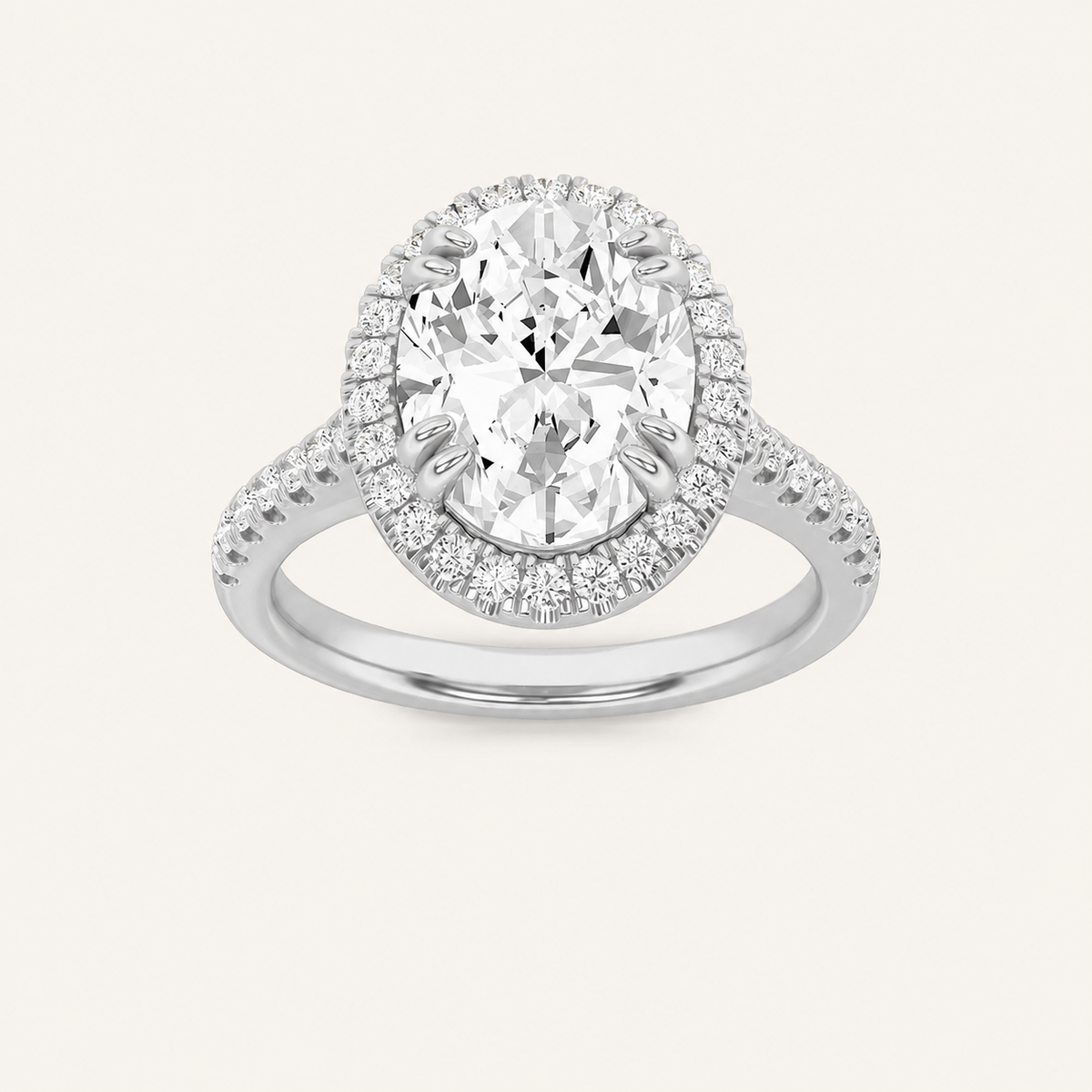 3CT Oval Cut Lab Grown Diamond Halo Side Stone Ring