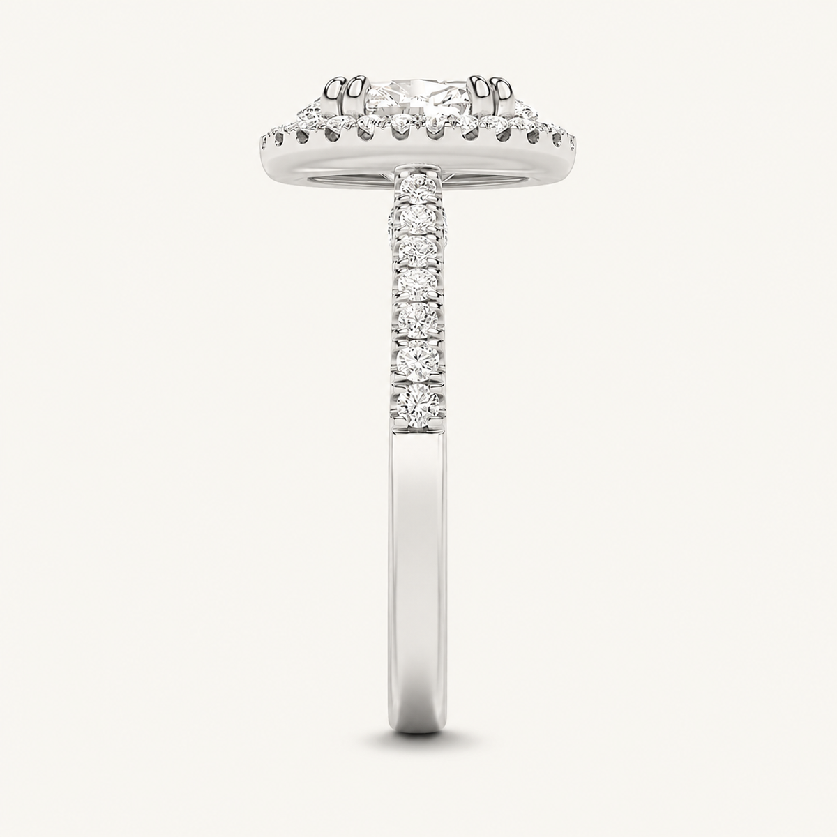 3CT Oval Cut Lab Grown Diamond Halo Side Stone Ring