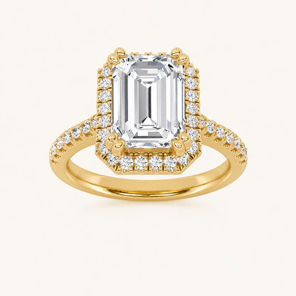 3CT Emerald Cut Lab Grown Diamond Halo Side Stone Ring