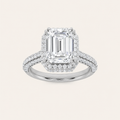 3CT Emerald Cut Lab Grown Diamond Halo Side Stone Ring