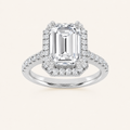 3CT Emerald Cut Lab Grown Diamond Halo Side Stone Ring