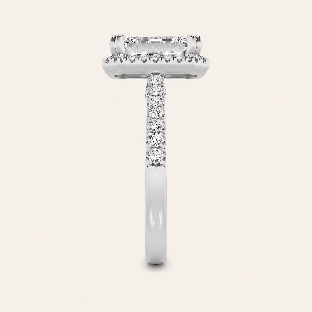 3CT Emerald Cut Lab Grown Diamond Halo Side Stone Ring