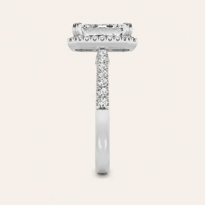3CT Emerald Cut Lab Grown Diamond Halo Side Stone Ring