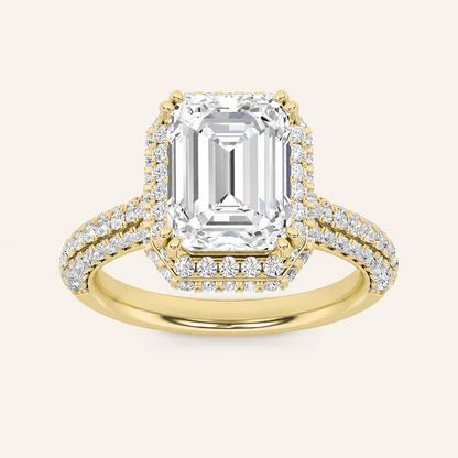 3CT Emerald Cut Lab Grown Diamond Halo Side Stone Ring