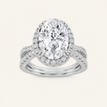 4CT Oval Cut Lab Grown Diamond Halo Side Stone Ring
