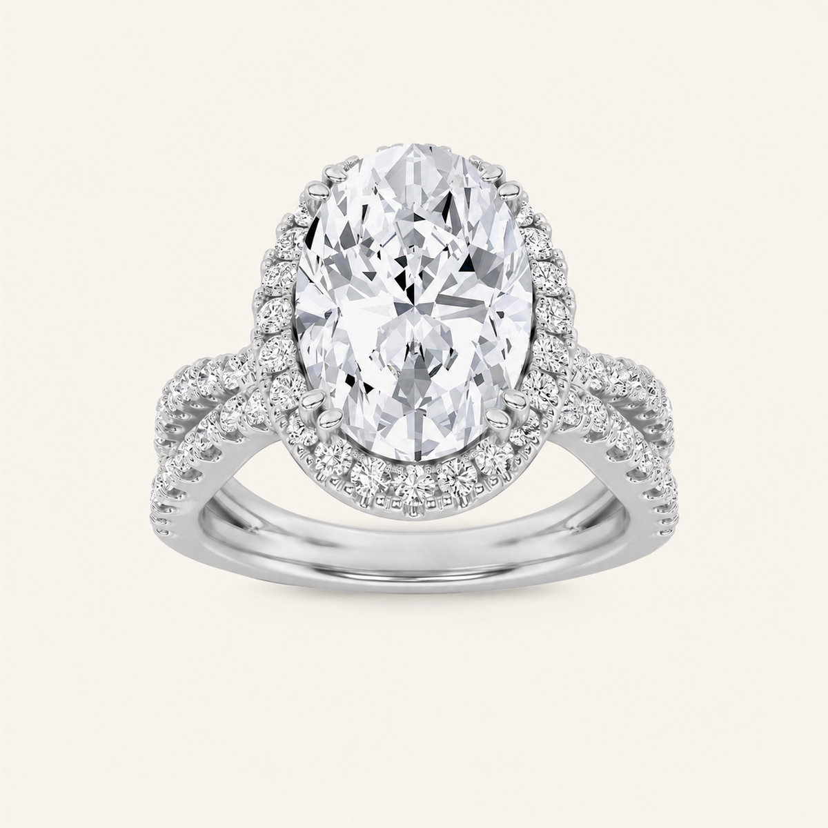 4CT Oval Cut Lab Grown Diamond Halo Side Stone Ring