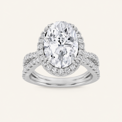 4CT Oval Cut Lab Grown Diamond Halo Side Stone Ring
