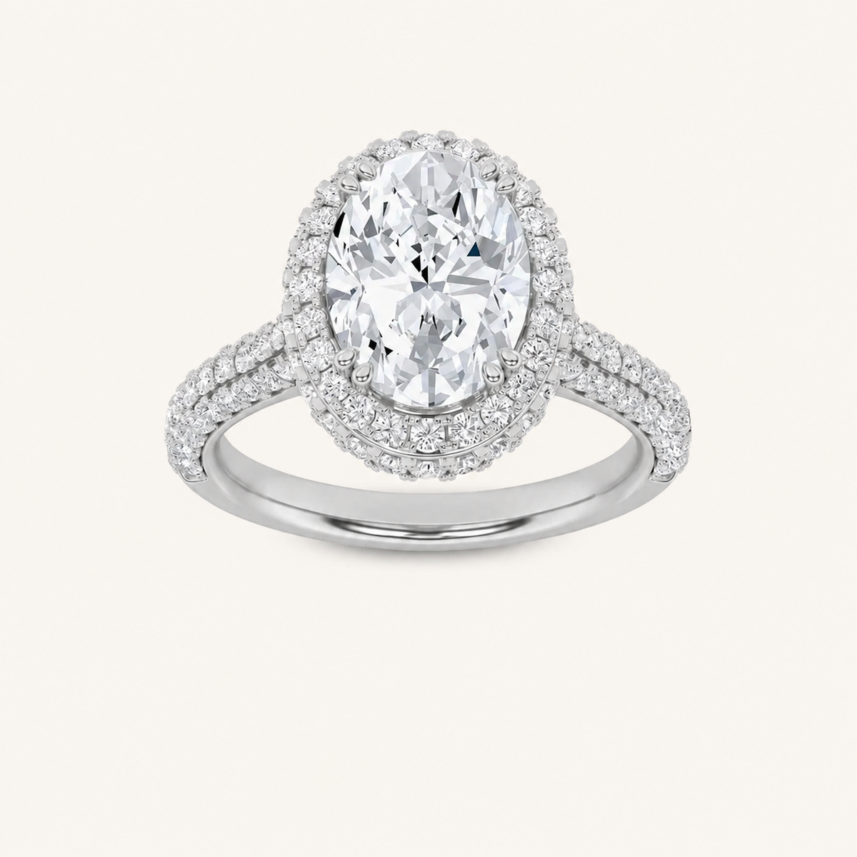 3CT Oval Cut Lab Grown Diamond Halo Side Stone Ring