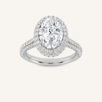 3CT Oval Cut Lab Grown Diamond Halo Side Stone Ring