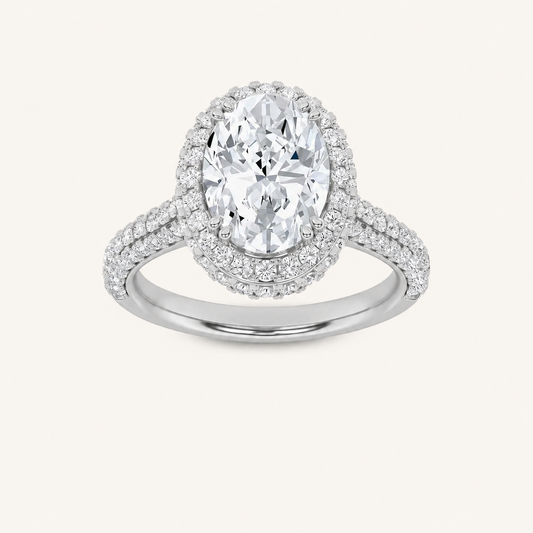 3CT Oval Cut Lab Grown Diamond Halo Side Stone Ring