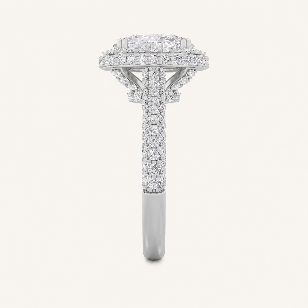 3CT Oval Cut Lab Grown Diamond Halo Side Stone Ring